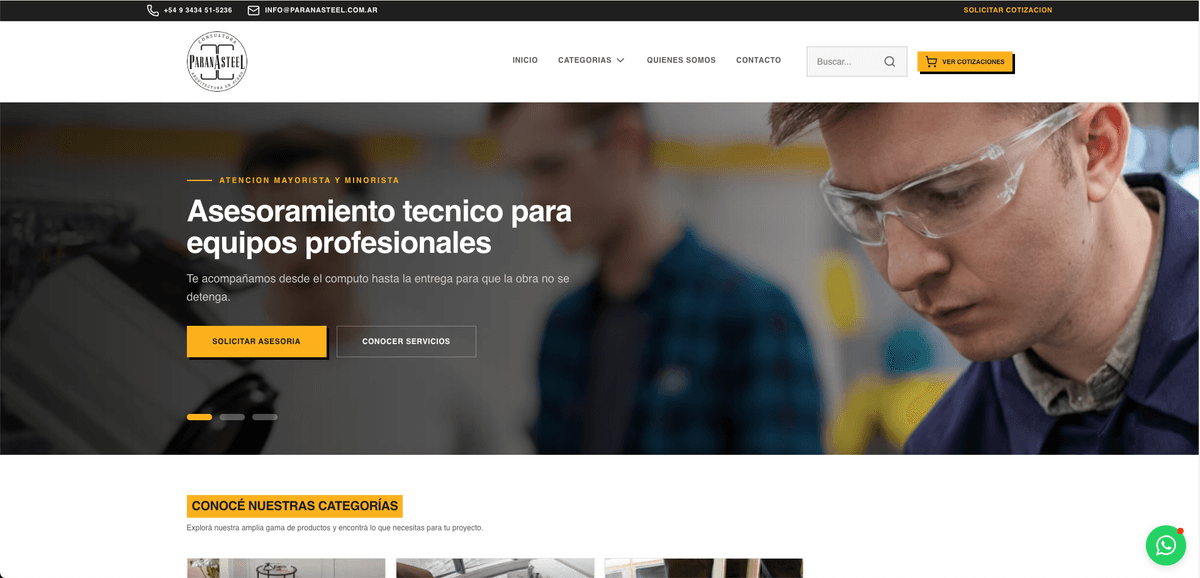 Captura del sitio de cotización online de Paraná Steel